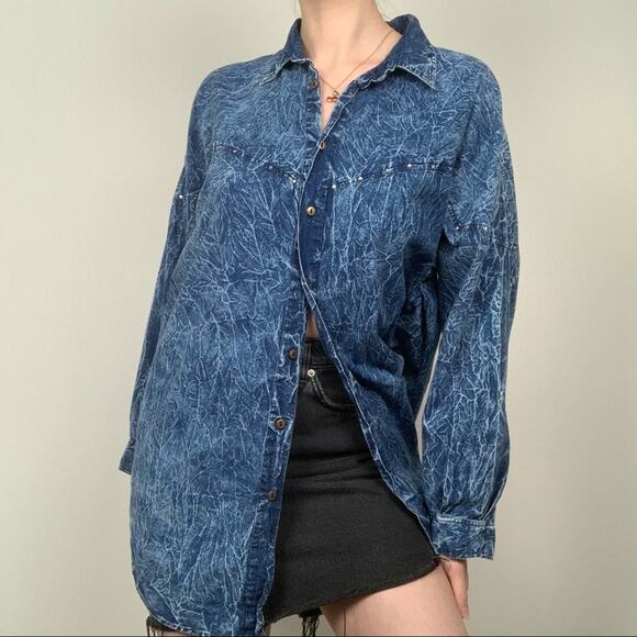 Vintage Michel Adam Acid Wash Rhinestone Top - Picture 3 of 4